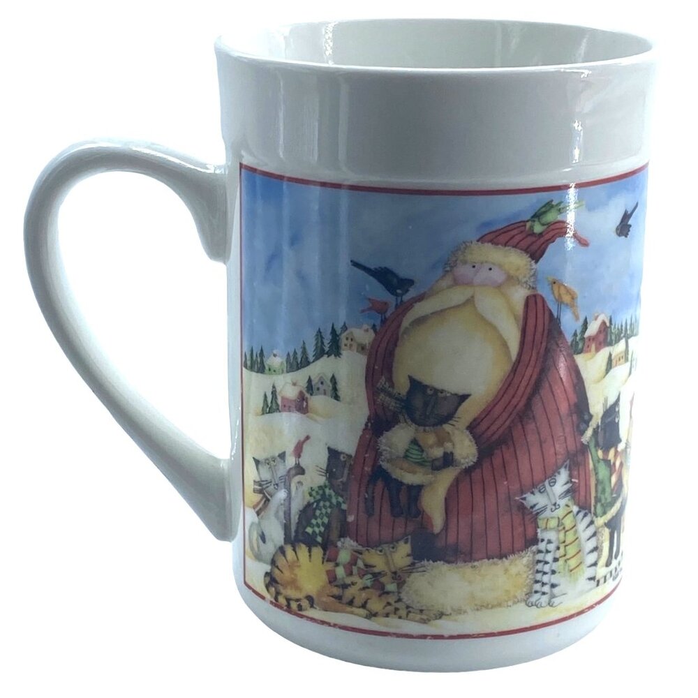 Holiday Home Christmas Santa with Cats Coffee Cup Mug‎ Debi Hron 2006 4.75"